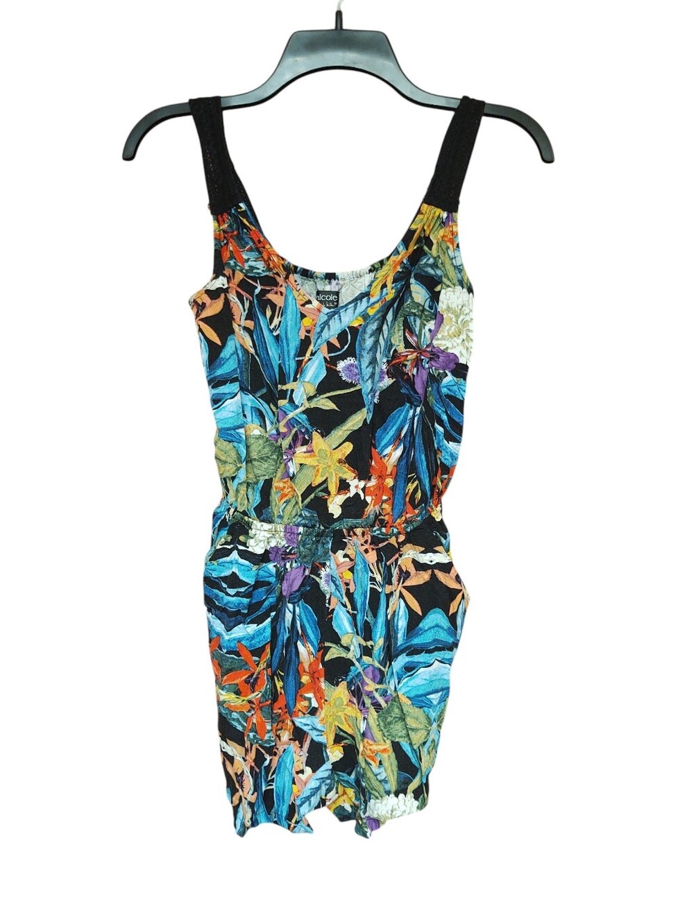 Nicole Miller Black Tropical Floral Romper Size XS